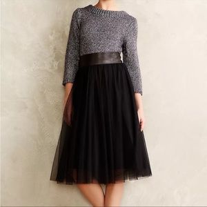 Anthropologie Black Tulle Midi Skirt